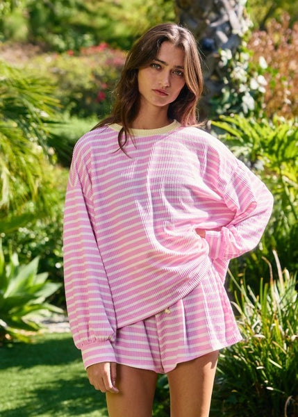 Ice Cream Date Pink & Yellow Striped Short Set