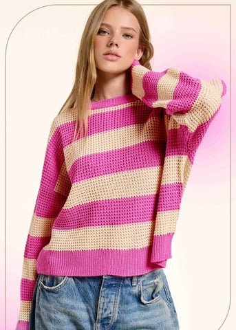 Knocking On Your Door Pink Striped Sweater