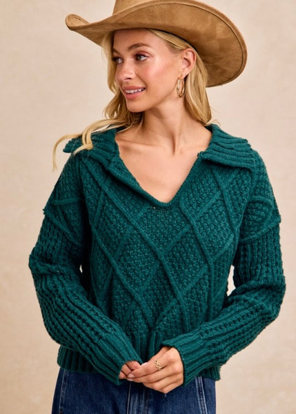 Making Time Hunter Green Collared Sweater