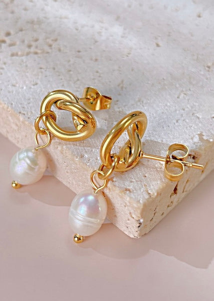 18K Stainless Steel Tarnish Free Pearl Drop Earrings