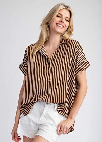 Cocoa Dreams Striped Short Sleeve Blouse