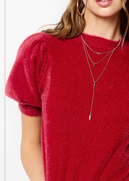 Made You Look  Red Puff Sleeve Sweater Top