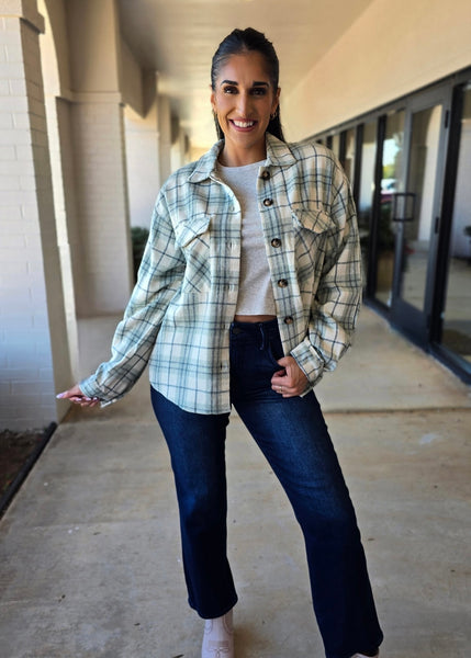 Fun For Fall Sage Flannel Shacket