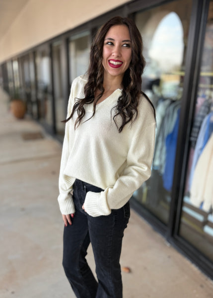 My Motives Cream V Neck Sweater