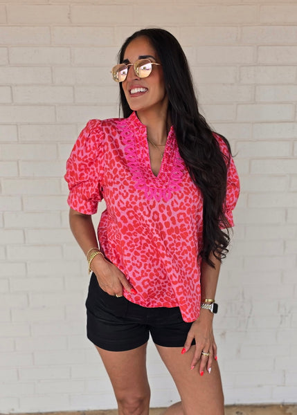 Your Reaction Pink Leopard Print Top
