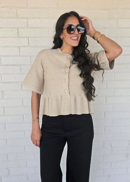 Daydreamer Beige Short Sleeve Sweater