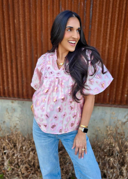 Pleasantly Pink Bubble Sleeve Top