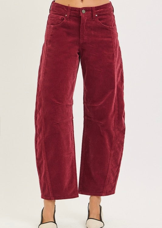 Adeline Crimson Corduroy Barrel Pants