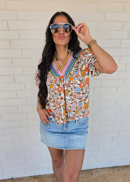 Vacation Time Crochet Floral Boho Top