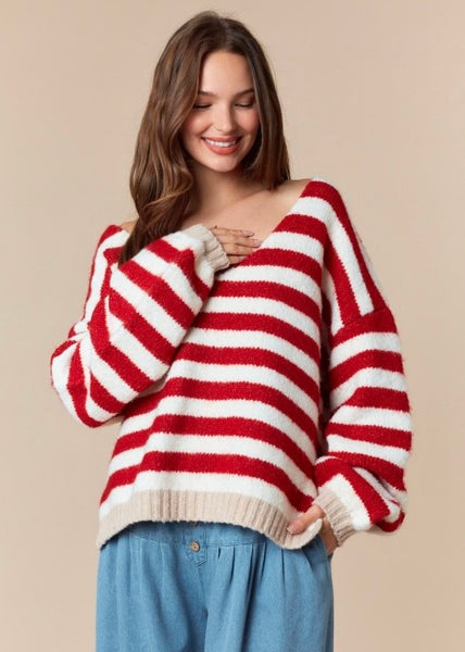 Win This One Red Striped Sweater