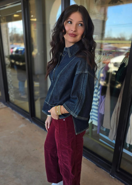 Simply Satisfied Denim Button Up Top