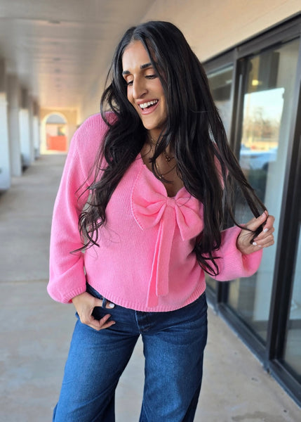Love Is In The Air Pink Back Bow Sweater
