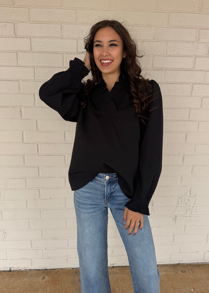 Calling All Dots Black Long Sleeve Top