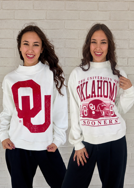 OU Reversible Mock Neck White Stadium Sweatshirt