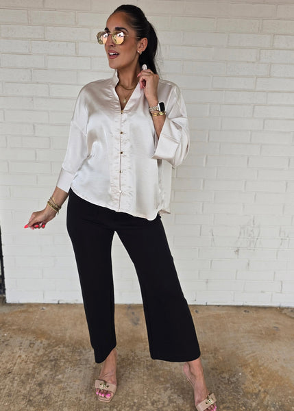 Makes Sense Cream Gold Button Up Blouse