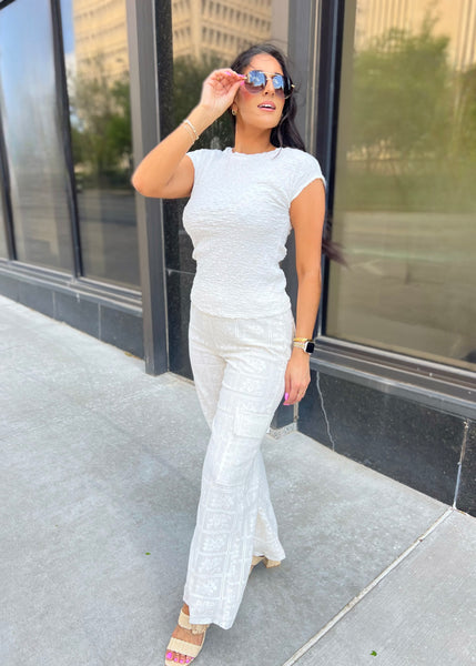 Get The Scoop Short Sleeve White Knit Top