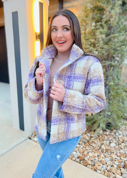 Outside Plans Lavender Plaid Boucle Jacket