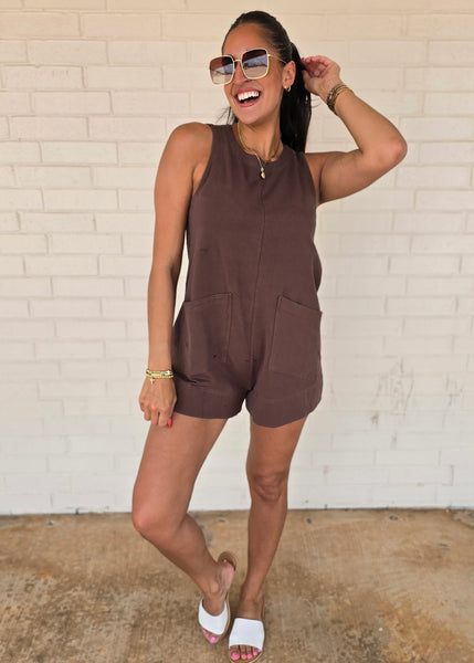 Better Days Ahead Sleeveless Brown Romper