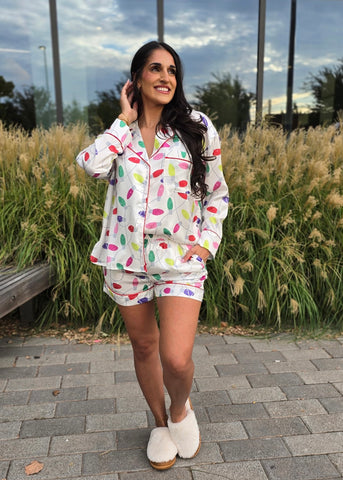 Turn On The Christmas Lights Satin 2pc Pj Set
