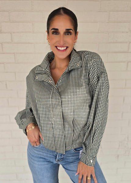 Checked In Long Sleeve Green Checked Bomber Jacket