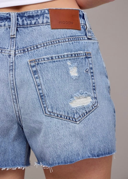 Finn High Rise Distressed Denim Shorts