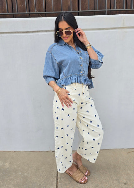 In Full Swing Button Up Denim Top