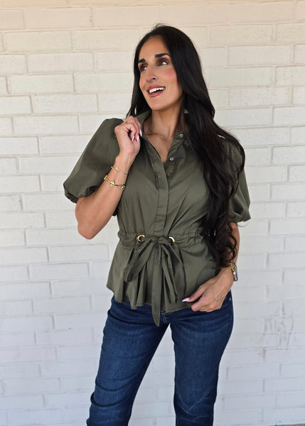 Bubbly Things Olive Tie Waist Top