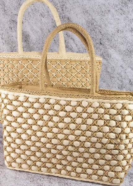 Woven Lattice Straw Tote Bag