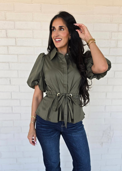 Bubbly Things Olive Tie Waist Top