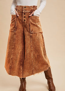 Seasonal Camel Corduroy Fray Hem Pants