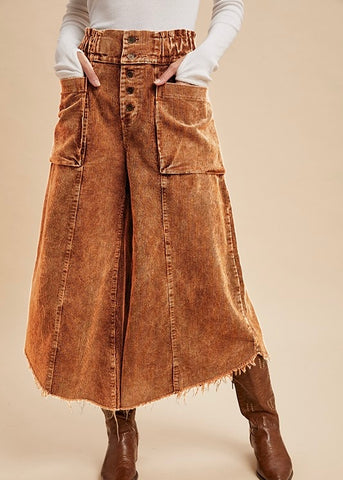 Seasonal Camel Corduroy Fray Hem Pants