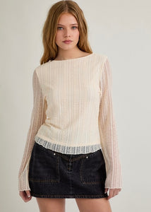 You Make Me Feel Cream Long Sleeve Lace Top