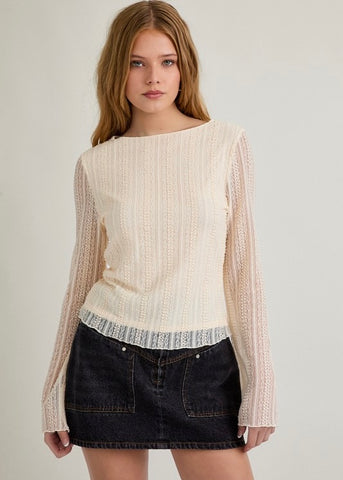 You Make Me Feel Cream Long Sleeve Lace Top
