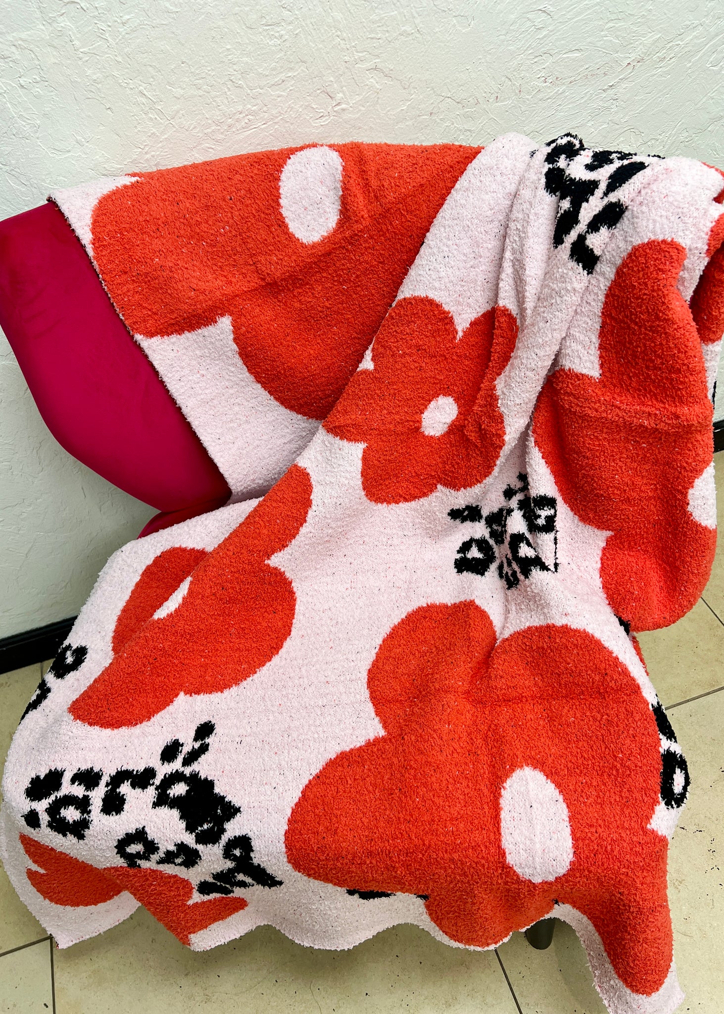 Luxury Soft Daisy Blanket - Pink & Red