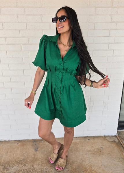 Lovely Day Green Fit & Flare Mini Dress