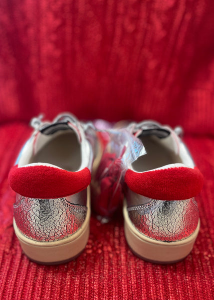 Vintage Havana: Denisse Metallic Washed Silver/ Red Sneakers