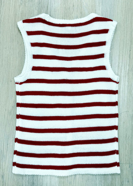 Prep It Up White & Red Striped Sweater Vest