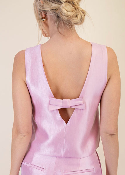 Be Blessed Pink Shimmer Back Bow Top