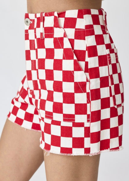 Check This Out Red/White Checkered Denim Shorts