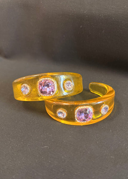 Aria Acrylic Cuff Bracelet - Yellow/Purple