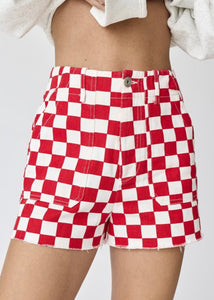 Check This Out Red/White Checkered Denim Shorts