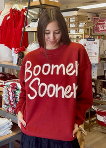 Crimson "Boomer Sooner" Metallic Stitched Fleece Sweatshirt