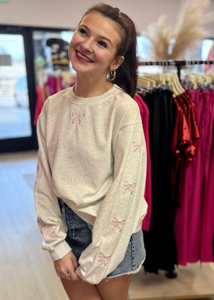 Soft Touch Pink Bow Sleeve Sweatshirt