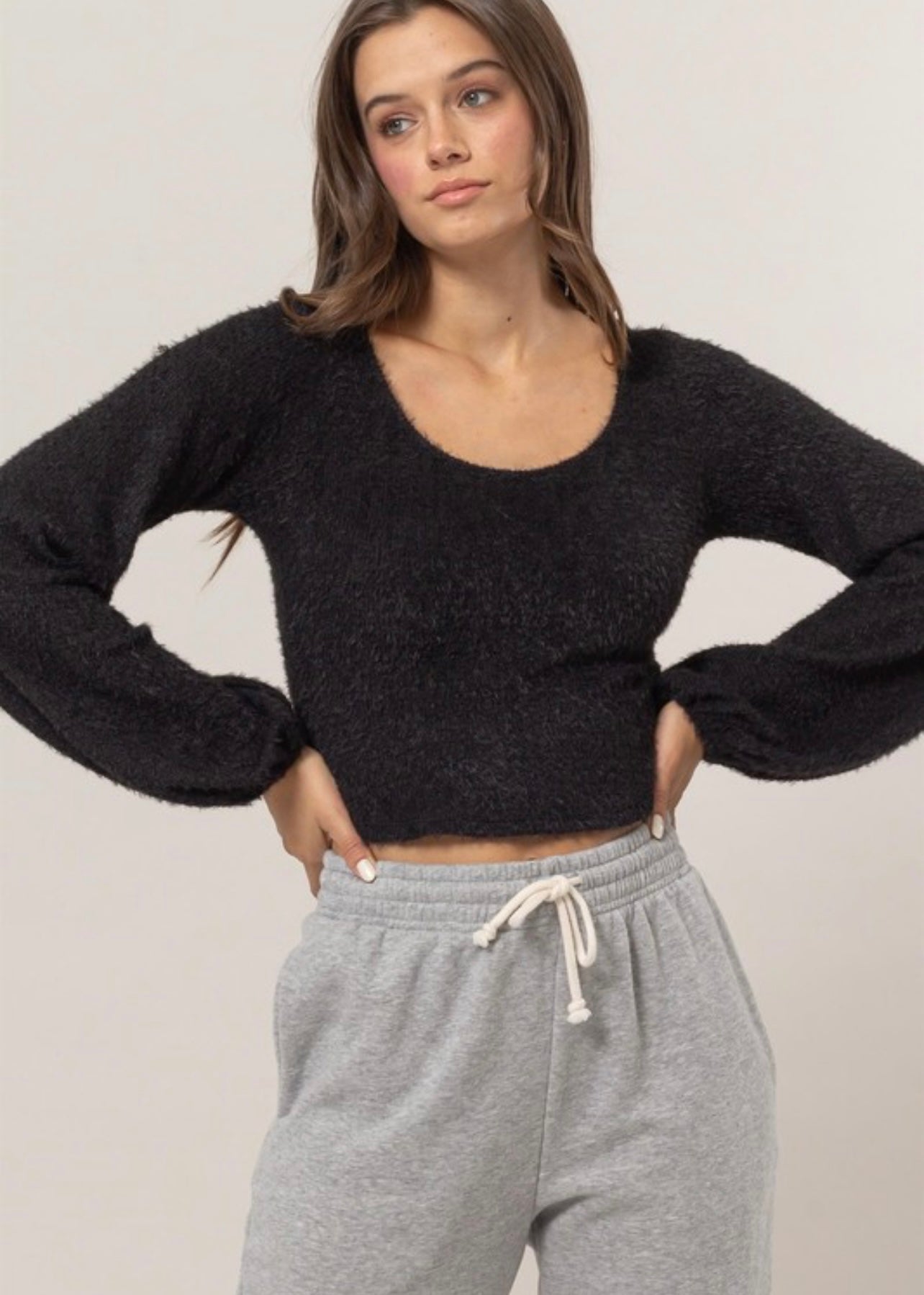 Sweet & Lovely Black Fuzzy Knit Top - SMALL