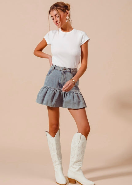 All Ruffled Up Denim Mini Skirt