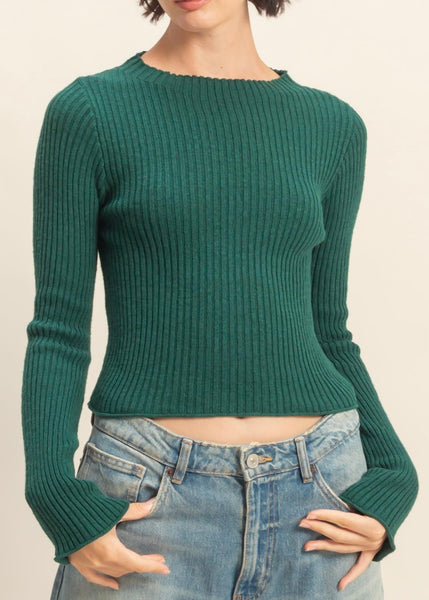 Wherever You Go Mock Neck Fitted Sweater - Hunter Green