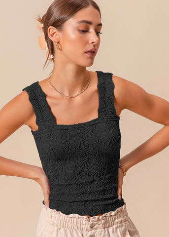 Floral Jacquard Black Tank Top