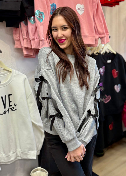 All Tied Up Grey Bow Sweatshirt - XL