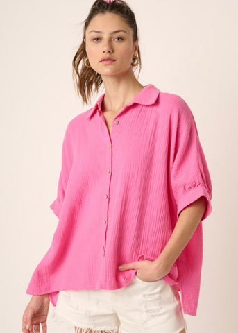 Time For Travel Dolman Sleeve Blouse-Hot Pink