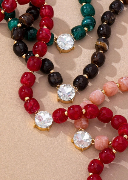 Red Beaded Crystal Pendant Necklace